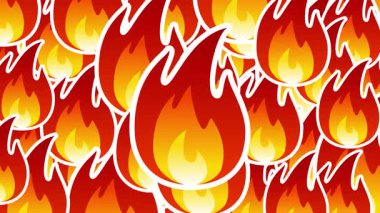 Ateş Alevi vektörünün geçişi ekranı dolduruyor ve kayboluyor. Ekranda Emoji 'yi ateşle. Teklif konsepti, satış, indirim, indirimli satış, kara cuma, siber pazartesi. Alfa arkaplanı.