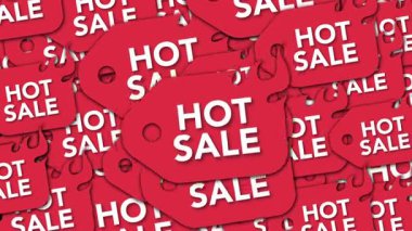 Ekranı dolduran ve kaybolan Hot Sale Etiket Simgesinin Geçişi. Sıcak Satış Etiketi ekran geçişini dolduruyor. Yüksek satış, yüksek fiyat, yüksek fiyat, teklifler, indirim kavramı. Alfa arkaplanı.