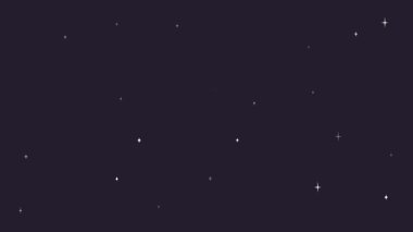 Parıldayan ve yanıp sönen yıldızlarla dolu bir gece. Parlayan yıldız veya parçacıkların olduğu 2d çizgi film 4k animasyonu.