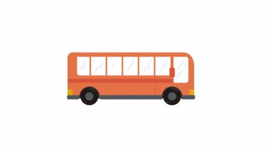 Alfa arka planında otobüs aracı animasyonu. Omnibus içeri giriyor, duruyor ve onlar ekrandan çıkıyor. 4K kusursuz döngü.