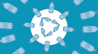2d Plastik Şişe Konsantrik Desen arka plan animasyonunu döndürüyor. Geri Dönüşüm, Ekoloji, Çevre Bilinci, Yaşam Döngüsü, Su Şişesi.