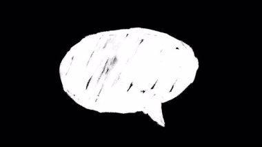Konuşma oval balon karikatür karalama animasyonu. Siyah arka planda elle çizilmiş konuşma balonu. Çizgi film çizimi, karalama, konuşma balonu. Düşük çerçeve etkisi. Kusursuz döngü.