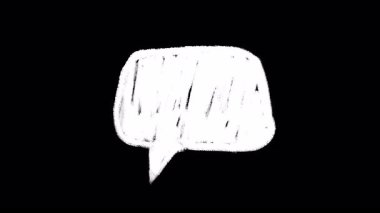 Konuşma dikdörtgen balon karikatür karalama animasyonu. Siyah arka planda elle çizilmiş konuşma balonu. Çizgi film çizimi, karalama, konuşma balonu. Düşük çerçeve etkisi. Kusursuz döngü.