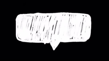 Konuşma dikdörtgen balon karikatür karalama animasyonu. Siyah arka planda elle çizilmiş konuşma balonu. Çizgi film çizimi, karalama, konuşma balonu. Düşük çerçeve etkisi. Kusursuz döngü.
