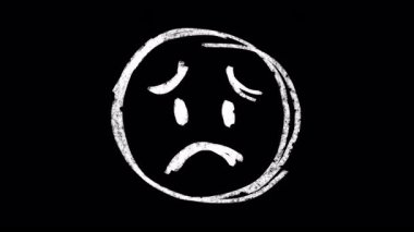 Elle çizilmiş hüzünlü bir yüzün Emoji animasyonu videolarınıza duygu katmak için. Çerçeve fırça darbesi animasyonu. Doodle simgesi, çıkartmayı oynat kaba kalem boyası.