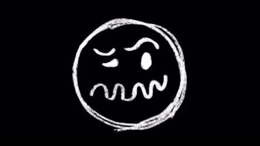 Elle çizilmiş bir Emoji animasyonu. Sarhoş bir yüz. Videolarınıza duygu katmak için. Çerçeveli fırça darbesi animasyonu sersemletici bir yüz karesi. Doodle simgesi, çıkartmayı oynat kaba kalem boyası.