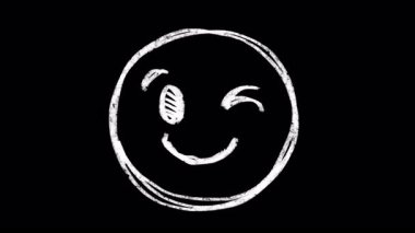 Elle çizilmiş Emoji animasyonu, göz kırpan bir yüz, videolarınıza duygu katmak için. Göz kırpan karikatür yüz kare kare fırça darbesi animasyonu. Doodle simgesi, çıkartmayı oynat kaba kalem boyası.
