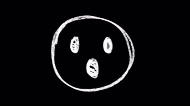 Elle çizilmiş Emoji animasyonu. Videolarına duygularını koymak için şaşırmış bir yüz. Çerçeve fırça darbesi animasyonuna şaşırmış ve şok olmuş yüz kareleri. Doodle simgesi, kaba çıkartmayı oynat.