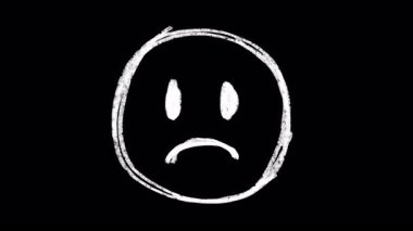Elle çizilmiş hüzünlü bir yüzün Emoji animasyonu videolarınıza duygu katmak için. Çerçeve fırça darbesi animasyonu. Doodle simgesi, çıkartmayı oynat kaba kalem boyası.