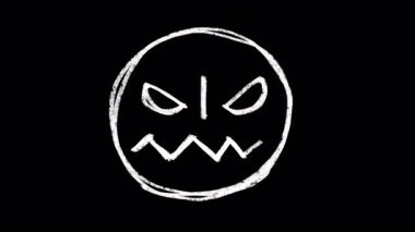 Videolarınıza duygu katmak için Öfkeli bir yüzün Emoji animasyonunu elle çizdim. Çerçeve fırça darbesi animasyonuyla öfkeli karikatür yüz karesi. Doodle simgesi, çıkartmayı oynat kaba kalem boyası.