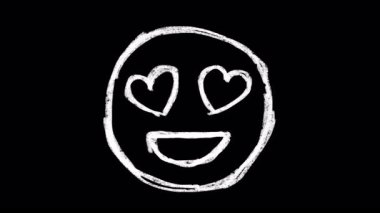 Elle çizilmiş bir Emoji animasyonu Bir Aşık yüzü videolarınıza duygu koymak için. Kalp Gözü karikatürü kare kare fırça darbesi animasyonu. Doodle simgesi, çıkartmayı oynat kaba kalem boyası.