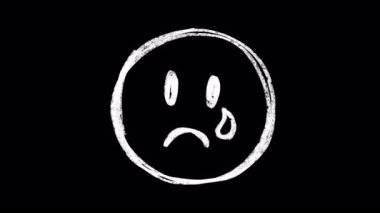 Videolarına duygu katmak için ağlayan bir yüzün Emoji animasyonunu elle çizdim. Bir gözyaşı ağlayan çizgi film yüzü kare kare fırça darbesi animasyonu. Doodle simgesi, oynat sticker pürüzlü boya kalemi.