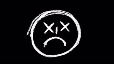 Elle çizilmiş Emoji animasyonu Ölü bir yüz, videolarınıza duygu katmak için. Çerçeve fırça darbesi animasyonuyla şaşı gözlü karikatür. Doodle simgesi, çıkartmayı oynat kaba kalem boyası.