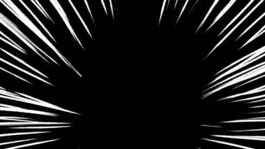 Beyaz hız çizgileri alçak merkezden yayılıyor. Çizgi film konseptinde Comic Down hız çizgilerinin animasyonu arka plan dokusu desen etkisi. 4K döngüsü.