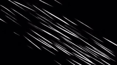 Siyah arkaplanda soyut beyaz çapraz hız çizgileri. Çapraz çizgi çizgi çizgi roman çizgi film hız efekti animasyonu.