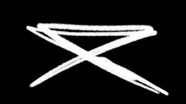 Beyaz grunge kalemin tek renkli animasyonu ve karalama çizgileri ve siyah arkaplanda şekiller. Düşük çerçeve etkisi. Kusursuz döngü.
