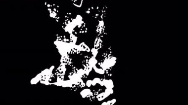 Siyah arka planda beyaz graffiti ve etiketlerin tek renkli animasyonu. Düşük çerçeve etkisi. Kusursuz döngü.