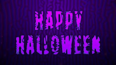 Mutlu Cadılar Bayramı animasyon metinleri. Parçacıkların soyut arka planında ürkütücü bir şekilde Cadılar Bayramı afişi. Mor renkler. Cadılar Bayramı partisi.