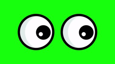Canlandırılmış simge Yuvarlak Gözler sağa ve sola doğru yeşil ekran 4k 'ye bakıyor. Çizgi film Gözler yan yan bakar, yan yana animasyon.