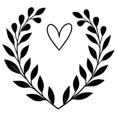 Dekoratif yaprak desenli kalp şeklinde çerçeve.