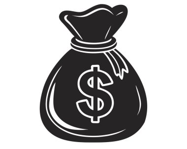 Çarpıcı bir siyah beyaz illüstrasyon, üzerinde belirgin bir dolar işareti olan klasik bir para çantasını tasvir ediyor. Bu vektör grafiği zenginlik, finans ve yatırımı somutlaştırarak kâr, gelir, tasarruf ve iş başarılarını temsil etmek için mükemmel hale getirir.