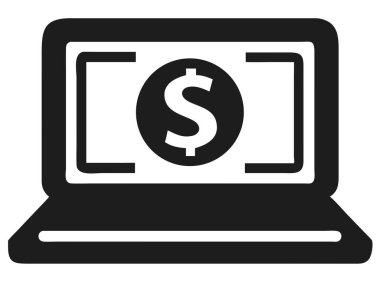 Bir monokrom görüntüde göze çarpan bir dolar işareti gösteren bir bilgisayar ekranı görülüyor. Çevrimiçi bankacılık, finans ve dijital para birimi gibi kavramları resmetmek için ideal olan bu grafik, çevrimiçi ödeme ve iş yatırımlarını temsil etmektedir. Vektör tasarımı 