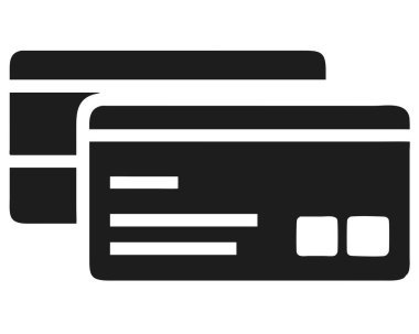 Çarpıcı bir siyah-beyaz grafik ikonu, güvenli mali işlemleri temsil etmek için ideal iki kredi kartı tasvir ediyor. Bu çok yönlü vektör çizimi çevrimiçi alışveriş, e-ticaret ve dijital ödeme çözümü ile ilgili işletmeler için mükemmeldir.