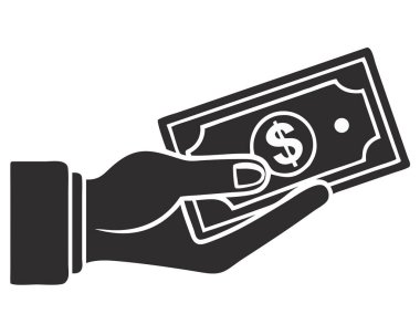 Bir el, para değişimi ve finansal işlemleri sembolize eden bir Amerikan doları banknotunu dikkatlice tutuyor. Bu gri ölçekli illüstrasyon para, para, finans ve iş kavramlarını temsil etmek için idealdir. Bankacılık ve krediler hakkındaki makalelerde kullanılabilir