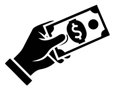 Bir minimalist, siyah ve beyaz grafik bir ABD doları banknotunu tutan bir el tasvir ediyor. Bu monokrom vektör çizimi para, finans ve ödemeyi temsil eder. Finansal iş materyallerinde, yatırım görsellerinde veya ekonomiyle ilgili konularda kullanım için ideal
