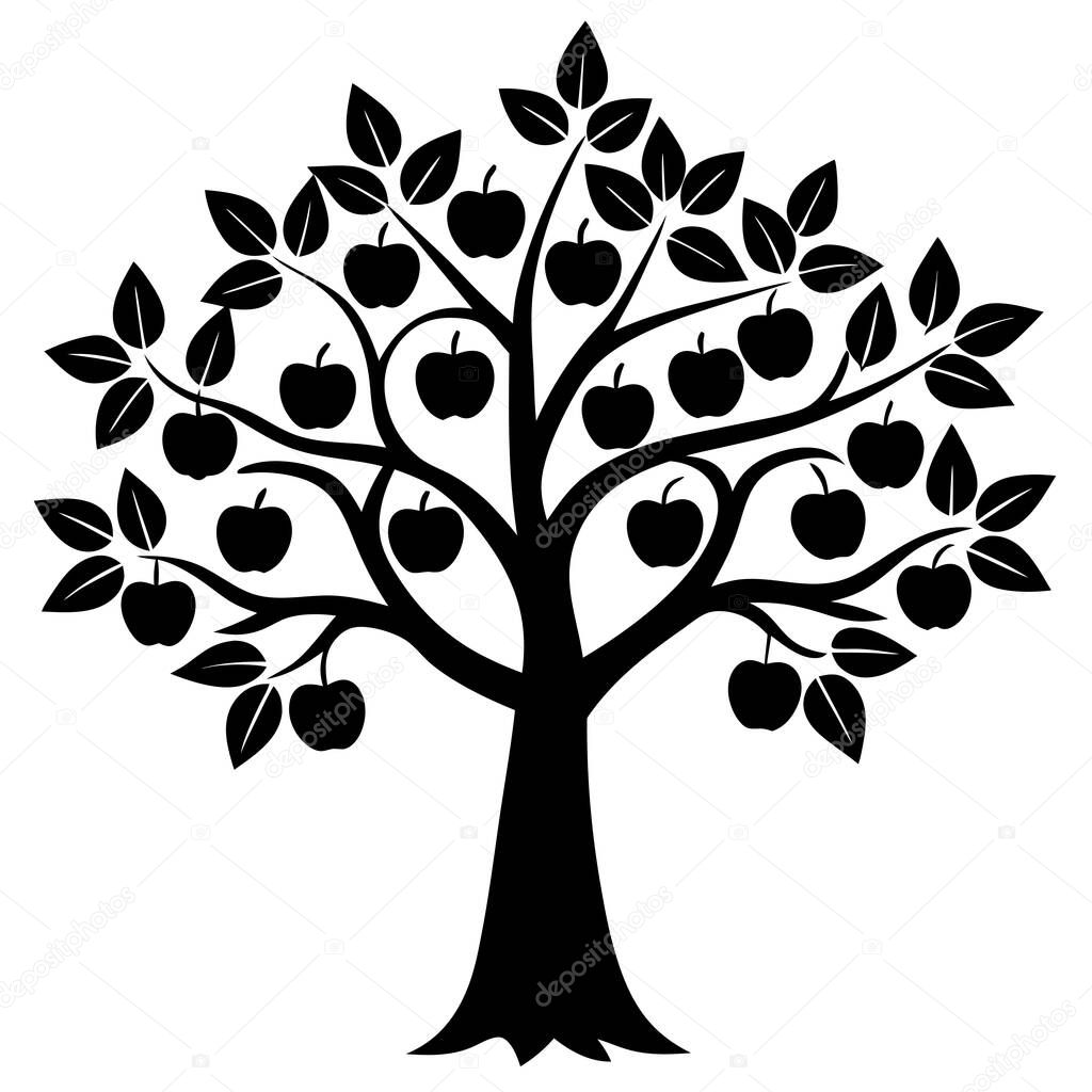Simple black and white apple tree silhouette