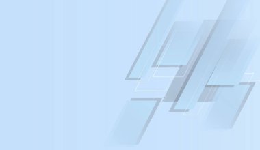 Açık mavi arkaplanda şeffaf dikdörtgenlerin üst üste bindiği minimalist soyut tasarım. Teknoloji, iş ve modern sunumlar için ideal