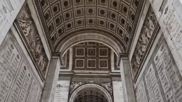 Blick Unter Den Triumphbogen Arc Triomphe Paris Frankreich Architektonische Details — Stockvideo
