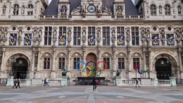 Rathaus Von Paris Frankreich Draußen Nahaufnahme Blick Auf Die Wunderschöne — Stockvideo
