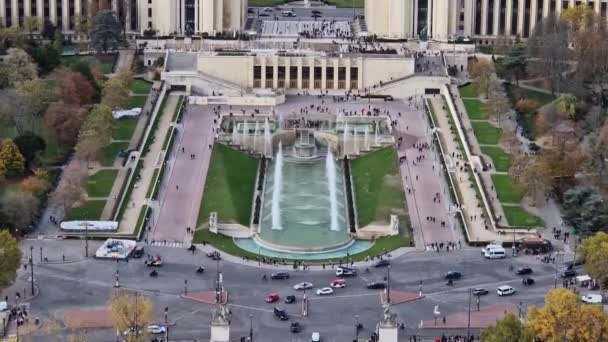 Widok Lotu Ptaka Obszar Trocadero Dzielnicą Metropolitalną Dfense Horyzoncie Paryżu — Wideo stockowe
