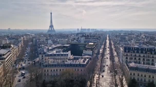 Smog Paris City France Foggy View Eiffel Tower Due High — Αρχείο Βίντεο