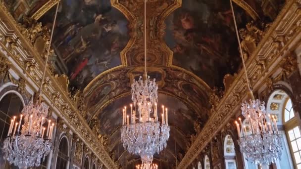 Hall Mirrors Galerie Des Glaces Palace Versailles France Residence Sun — Stok video