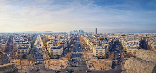 Širokoúhlé Pařížské Město Výhledem Metropolitní Čtvrť Defense Francii Krásná Pařížská — Stock fotografie