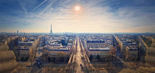 Gran Angular París Paisaje Urbano Con Vistas Torre Eiffel Francia — Foto de Stock