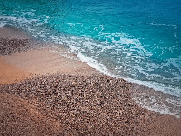 Blue Ocean Waves Hits Shoreline Beautiful Texture Sea Water Sandy — Stockfoto