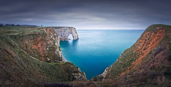 Sightseeing Panoramic View Porte Aval Natural Arch Cliff Washed Atlantic — Stock Photo, Image