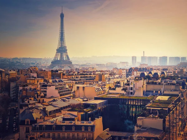 Humo Sobre Ciudad París Francia Vista Brumosa Puesta Sol Torre — Foto de Stock