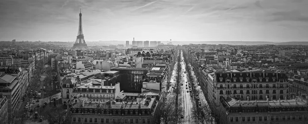 Paris Stadsbild Svartvitt Panorama Med Utsikt Över Eiffeltornet Frankrike Vacker — Stockfoto