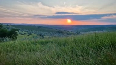 Yeşil vadi manzaralı yaz günbatımı manzarası