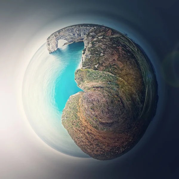 Sightseeing Panoramic View Porte Aval Arch Cliff Micro Planet Space — Stock Photo, Image