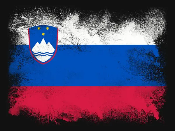 斯洛文尼亚国旗的设计由爆炸粉末和隔离在黑色背景上的油漆组成 五彩斑斓的抽象尘埃粒子爆炸了 2024欧元足球印刷符号 — 图库照片