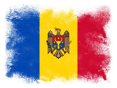 Moldova Cumhuriyeti bayrak tasarımı beyaz zemin üzerinde izole edilmiş patlayan toz ve boyadan oluşuyor