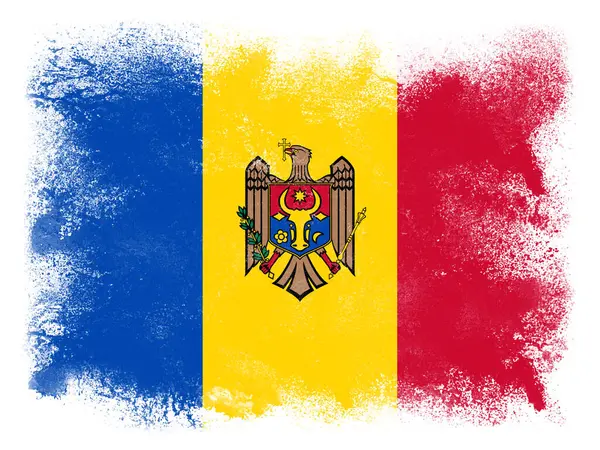 Republic Moldova Country Flag Design Composed Exploding Powder Paint Isolated — Stock Photo, Image