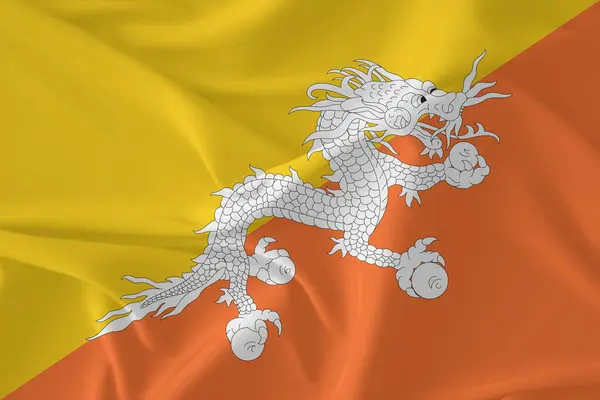 Bhutan Bayrak Rüzgarı Yakından Dalgalanır