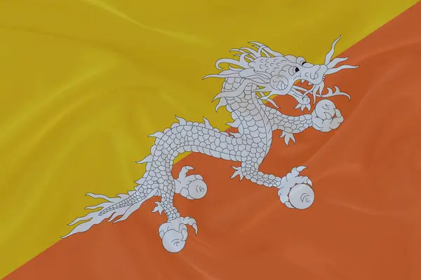 Bhutan Bayrak Rüzgarı Yakından Dalgalanır