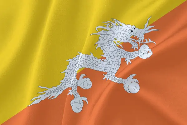 Bhutan Bayrak Rüzgarı Yakından Dalgalanır